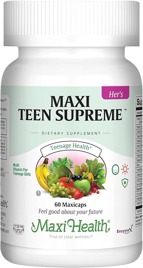 Teen Vitamins for Girls 12-17 - Teen Multivitamin Supreme with D3, Iron, Calcium, Biotin, Digestive Enzymes – Teenager Girl Multi Vitamins for Energy, Immune & Mood Support – 60 Count