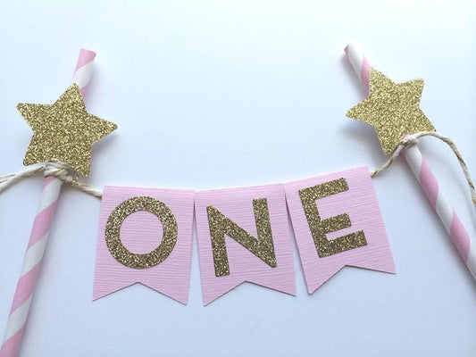 Pink and Gold Cake Topper. Twinkle Little Star Party Decorations.