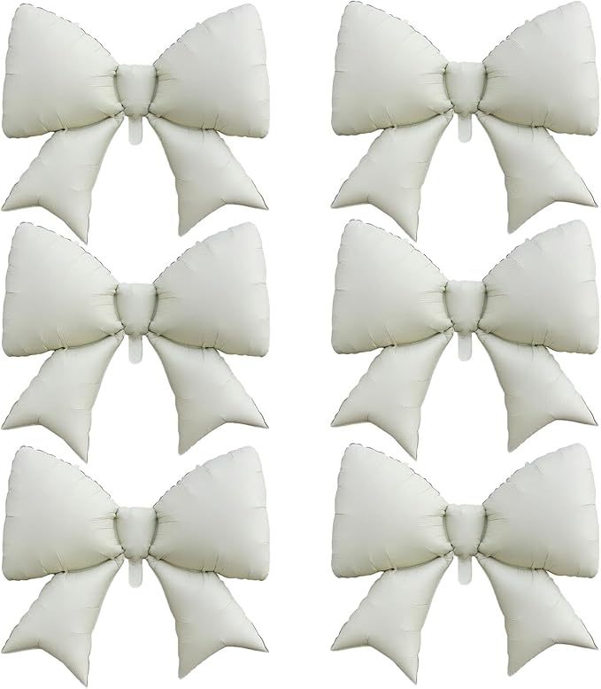 FBQ 6 Pcs Giant White Bow Balloons Birthday Party Girls Boys Decorations Cute Supplies Bow Theme Wedding Baby Shower Anniversary Supplies