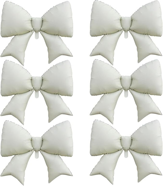 FBQ 6 Pcs Giant White Bow Balloons Birthday Party Girls Boys Decorations Cute Supplies Bow Theme Wedding Baby Shower Anniversary Supplies