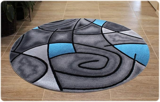 Masada Rugs, Modern Contemporary Area Rug, Blue Grey Black (6 Feet 7 Inch X 6 Feet 7 Inch) Round