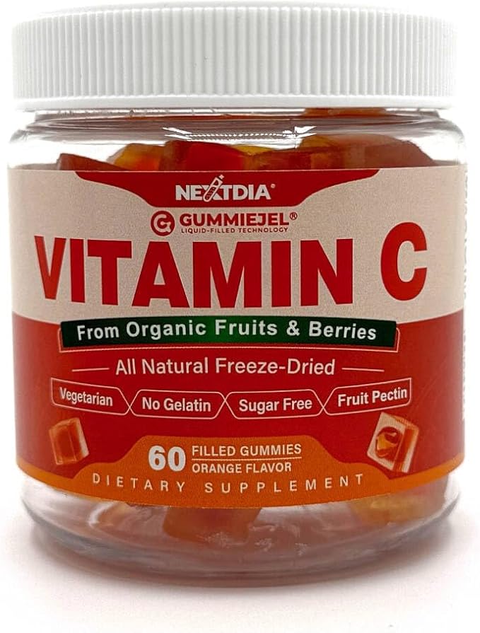 Organic Vitamin C Gummies 120mg for Adults, Sugar Free, Daily Immune Defense, Raw Antioxidant, 100% Whole Food Chewable Vitamin C Supplement from 1200mg Berries & Fruits for Collagen, Vegan, 60 Counts