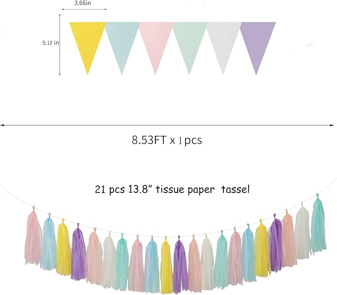 Pastel Rainbow Party-Decorations Supplies Streamers-Garland - 29pcs Baby Shower Birthday Wedding Tissue Pom Poms,Tassel Banner Backdrop Decor Bunting Lasting Surprise