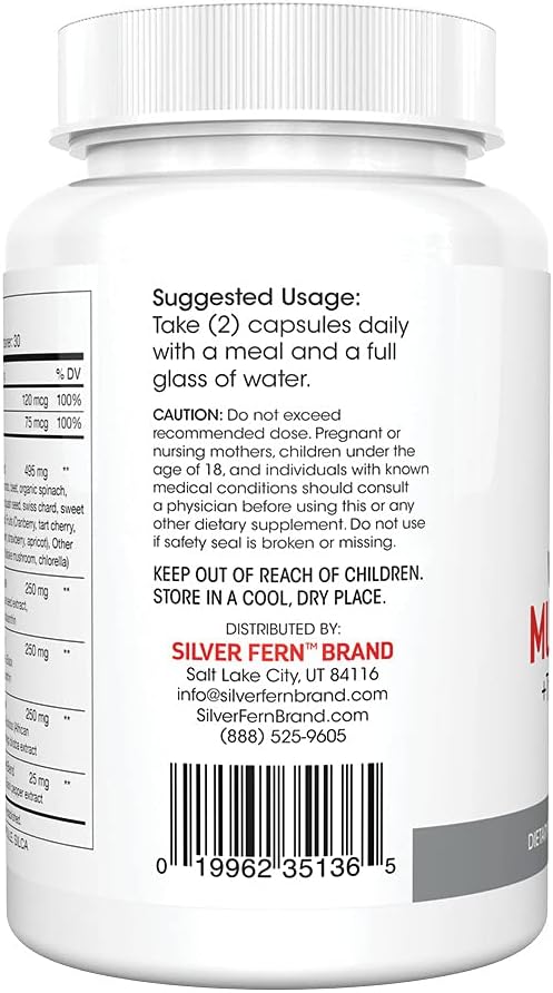 Silver Fern Whole Food Daily Multi Vitamin w/Trace Mineral Blend Supplement - 1 Bottle - 60 Vegicaps - 30 Day Supply - Natural, Non-GMO, Vegan, Men's & Women's Multivitamin - Zero Synthetics