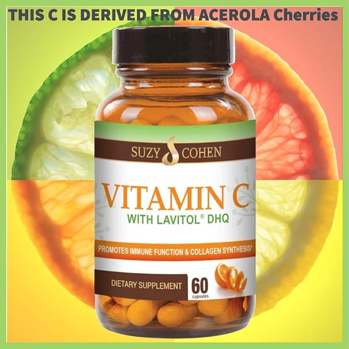 100% Natural Vitamin C from Acerola Cherry with Lavitol DHQ Dihydroquercetin Plus 250 mg Citrus Bioflavonoids - Whole-Food Vitamin C, No Synthetic Ascorbic Acid and No Additives - 250 mg, 60 Capsules