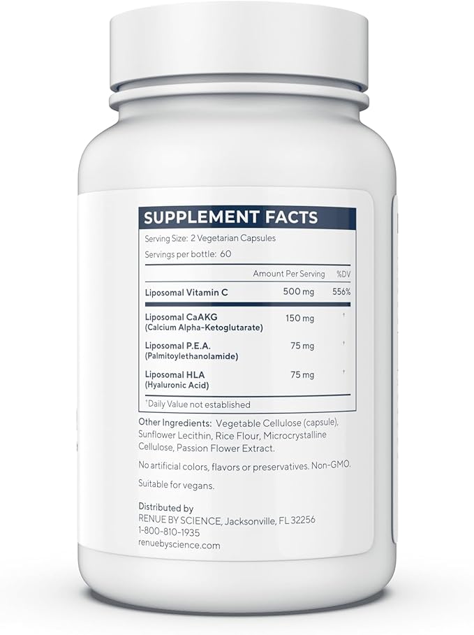 Shield | Liposomal Vitamin C CaAKG P.E.A Hyaluronic Acid Supplement | 120 Capsules with Vitamin C (500mg) CA AKG (150mg) Palmitoylethanolamide (75mg) HLA (75mg) | Made in The USA