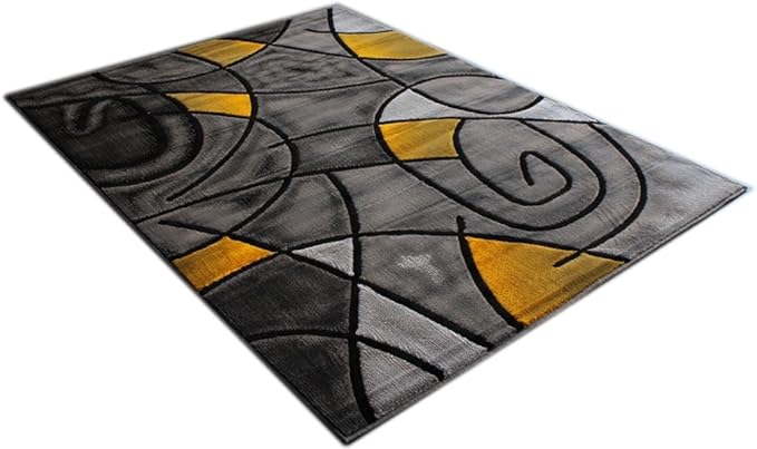 Masada Rugs, Modern Contemporary Area Rug, Yellow Grey Black (5 Feet X 7 Feet)