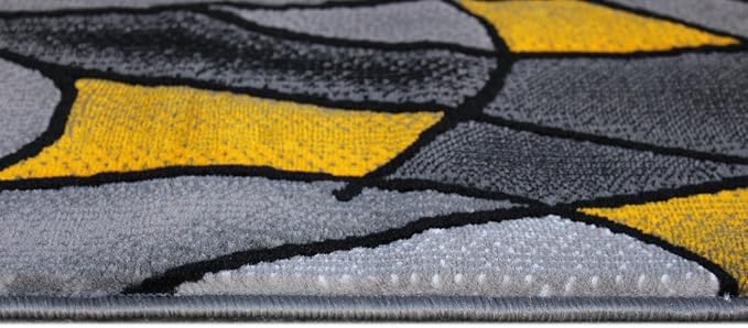 Masada Rugs, Modern Contemporary Runner Area Rug, Yellow Grey Black (2 Feet X 7 Feet)