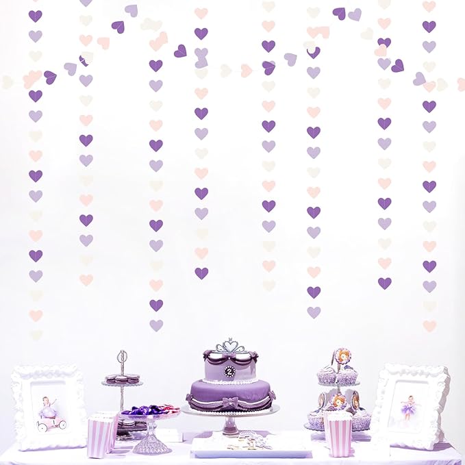 Purple-White Pink Birthday Party-Decorations Streamers - 52FT Hanging Heart Garland Banner,Baby Bridal Shower Engagement Wedding Anniversary Bachelorette Graduation Backdrop Decor Hugtmr