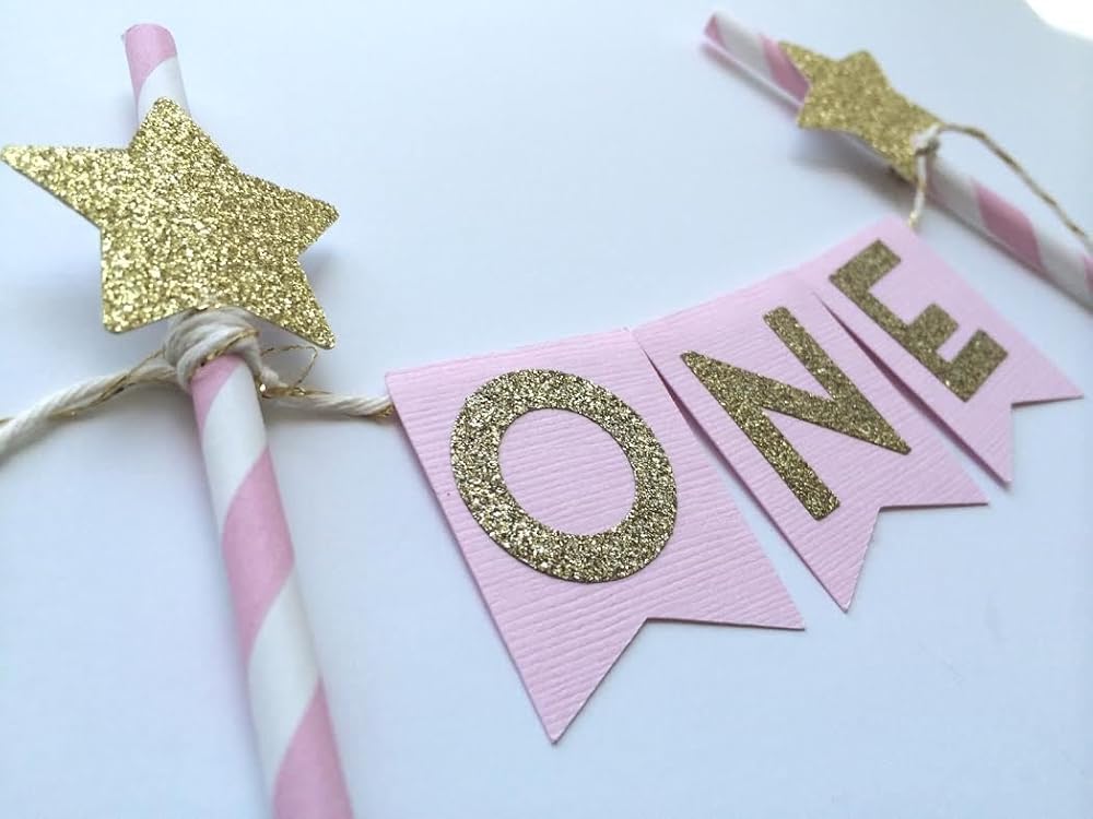 Pink and Gold Cake Topper. Twinkle Little Star Party Decorations.