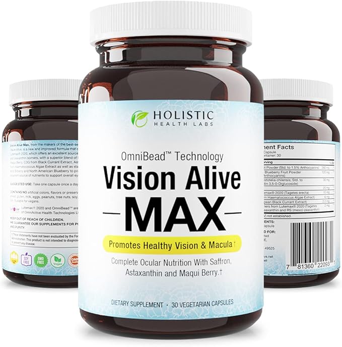 Vision Alive Max with 8 Natural Ingredients Lutemax® 2020, Bilberries, Blueberries, c3g from Black Currant, Maqui Berry, Saffron, and Astaxanthin (30 Count (Pack of 1))