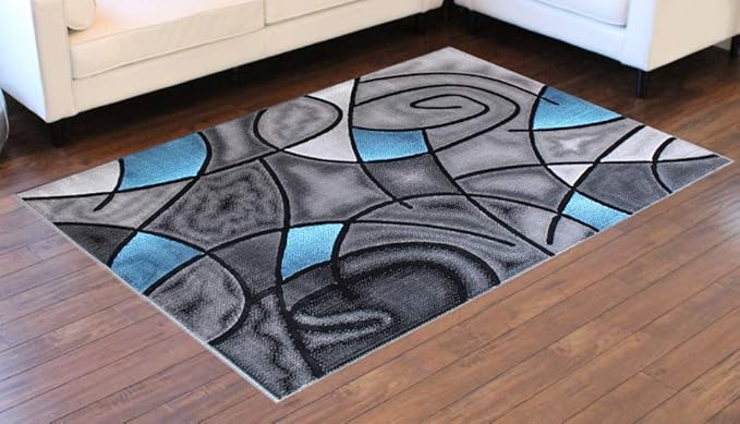 Masada Rugs, Modern Contemporary Area Rug, Blue Grey Black (5 Feet X 7 Feet)