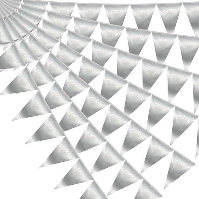 40M/130FT Silver Triangle Pennant Banner Flag Metallic Fabric Bunting Garland for Christmas Graduation Wedding Engagement Anniversary Bachelorette Birthday Bridal Shower Valentines Hen Party Supplies
