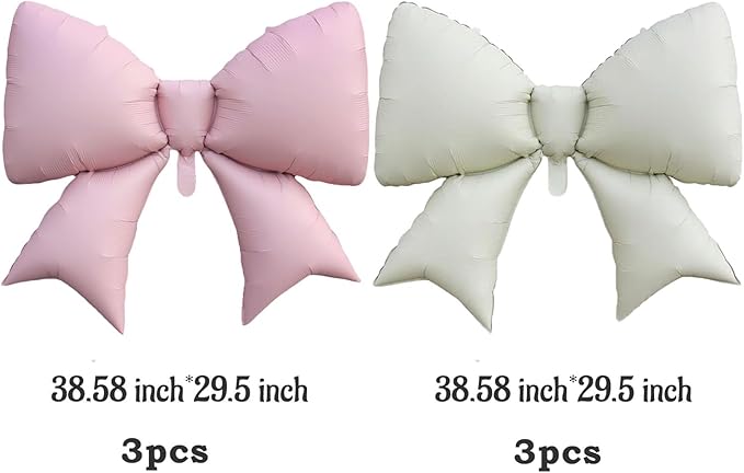 FBQ 6 Pcs Large Bow Balloons Birthday Wedding Bow Themed Bachelorette Party Girl Party Decoration Supplies(White Pink)
