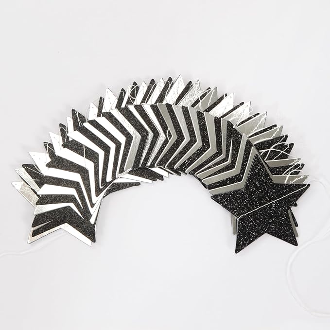 Black-Silver Birthday Graduation Party-Decorations Garland - 62ft Glitter Twinkle Little Star Hanging Streamers Banner Decor,Bachelorette Wedding Baby Bridal Shower New Years Supplies Backdrop Hugtmr