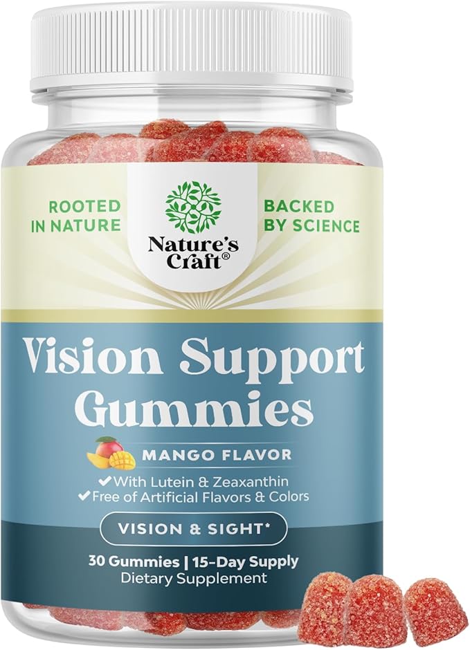 Vision Support Gummies for Adults - Lutein and Zeaxanthin Supplements for Eye Health - Potent Lutein Eye Vitamins for Blue Light Protection Dryness Strain Support & Visual Sharpness - 30 Count