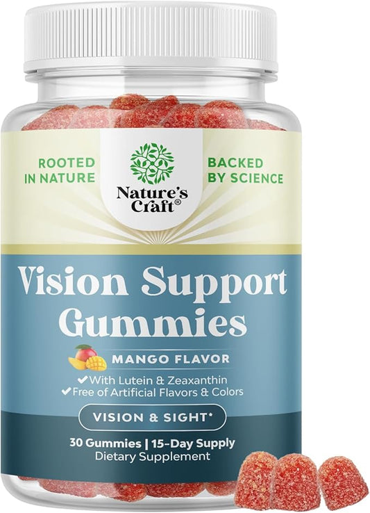 Vision Support Gummies for Adults - Lutein and Zeaxanthin Supplements for Eye Health - Potent Lutein Eye Vitamins for Blue Light Protection Dryness Strain Support & Visual Sharpness - 30 Count