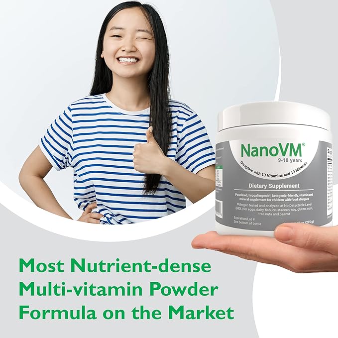 9-18 Years, Allergen-Free Kids Multivitamin, Unflavored Powdered Vitamins, Multivitamin Powder with 13 Vitamins & 13 Minerals, Low-Carbohydrate Vitamin Supplements, 275g - Solace Nutrition