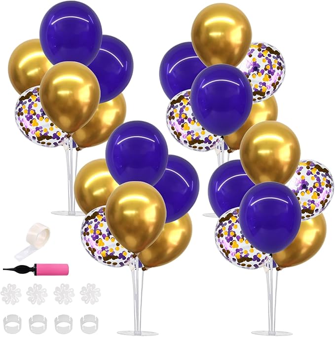 TONIFUL Purple Gold Balloon Centerpieces for Table,Balloon Stand Kit for Graduation Decoration 2025 Class of 2025 Party Decorations,New Year,Anniversary,Birthday Decorations (4 Set)