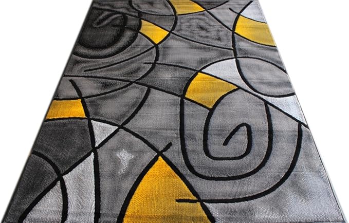 Masada Rugs, Modern Contemporary Area Rug, Yellow Grey Black (5 Feet X 7 Feet)