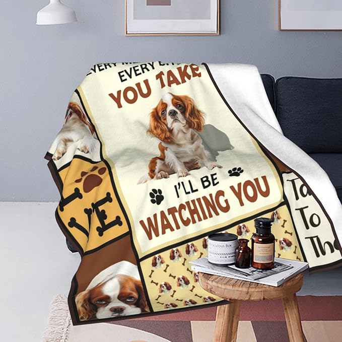 King Charles Cavalier Gifts Blanket, Dog Throw Blankets, King Charles Cavalier Gift for Boys Girls Women Men Lover Adult Cozy Fleece Flannel Bedding Stuff Animal Plush for Couch Sofa Bed Decor 60"X50"