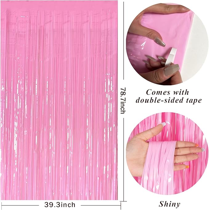 Pastel Pink Party Streamers Foil Fringe Backdrop Curtains Tinsel Streamers Birthday Party Decorations Fringe Backdrop for Birthday Valentines Gender Reveal Party Bridal Shower
