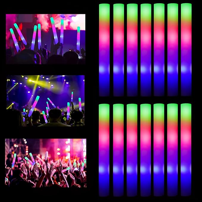 Glow Sticks Bulk, 32 Pcs LED Foam Sticks Glow in the Dark Party Supplies with 3 Modes Colorful Flashing,Light Up Batons Party Favors for Party Wedding Birthday Concert Halloween Christmas