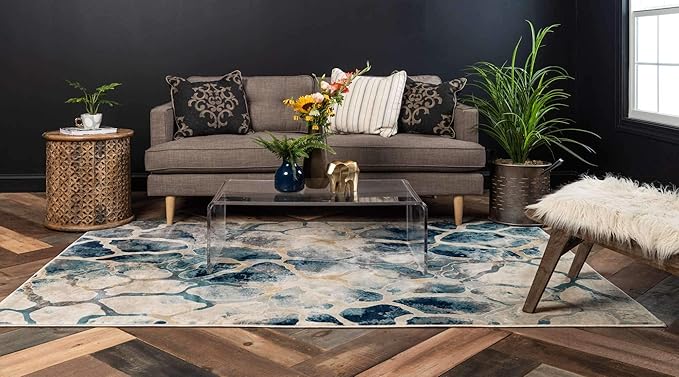 Unique Loom Mystic Collection Area Rug - Fitz Roy (9' x 12' Rectangle, Navy Blue/ Beige)