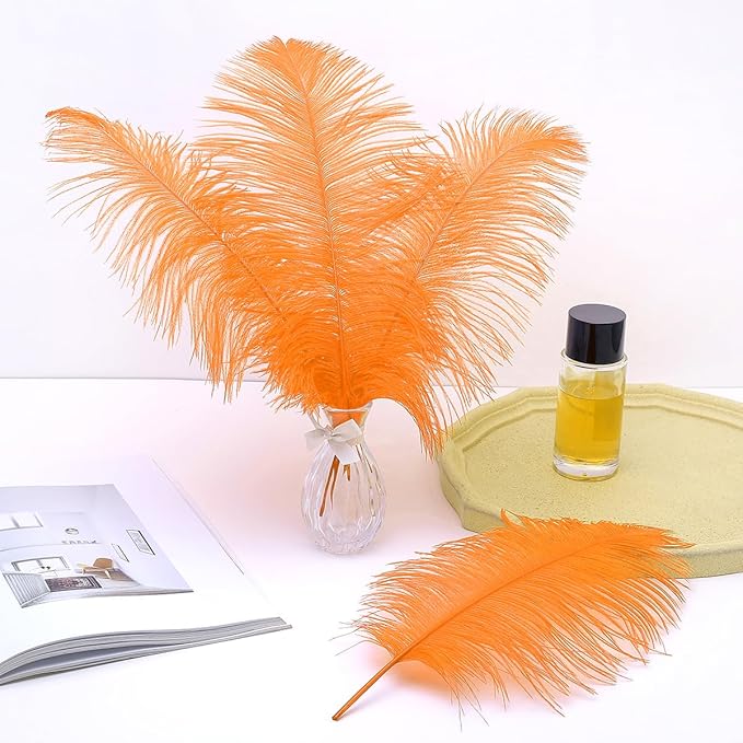 Ballinger Orange Large Ostrich Feathers - 24Pcs 10-12inch Large Orange Feathers for Vase,Wedding Party Centerpieces and Halloween Home Decor