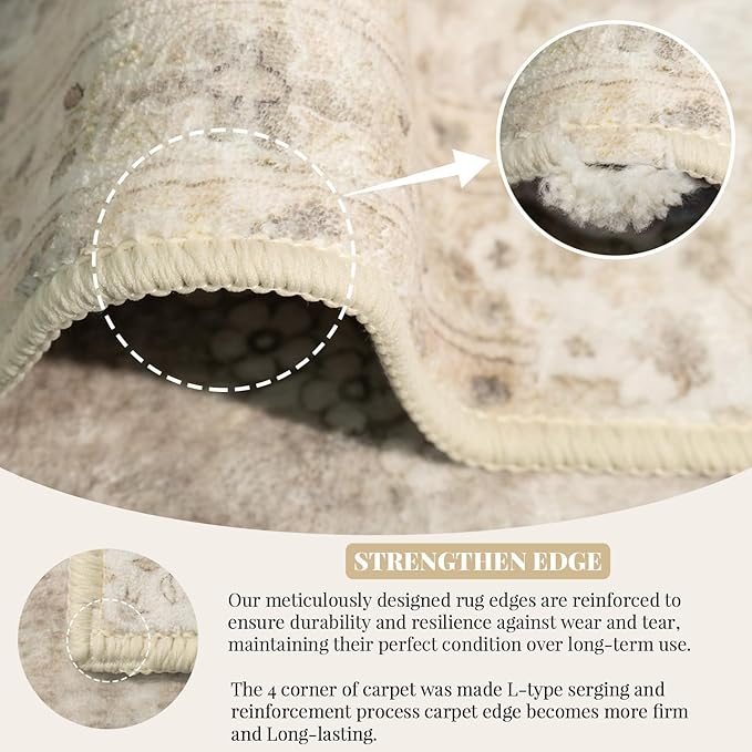 MUJOO Beige Runner Rug 2'x6', Long Washable Rug Runners for Hallways Entryway Kitchen Bathroom Bedside,Boho Vintage Bohemian Distressed Farmhouse Non Slip Carpet,Floral