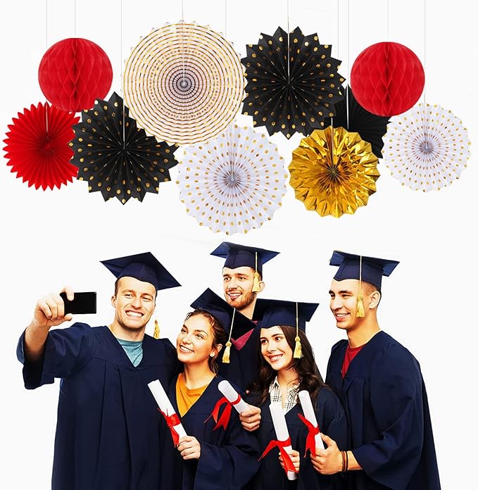 Red Black-Gold Casino Theme Party-Decorations - 33pcs Kits Game Night Graduation Banner, StreamersTassel Garland,Tissue Pom Poms Honeycomb, Paper Lantern Fans,Wedding Birthday Baby Shower Decor Hugtmr