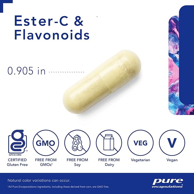 Pure Encapsulations Ester-C & Flavonoids - Vitamin C Supplement for Antioxidants - Immune & Vascular Support* with Calcium & Rutin - Gentle on Digestion - Vegan & Non-GMO - 180 Capsules