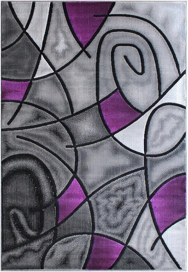 Masada Rugs, Modern Contemporary Area Rug, Purple Grey Black (6 Feet X 9 Feet)