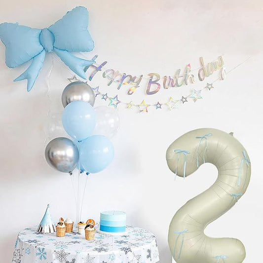 FBQ Digital Bow Foil Balloon Suit Happy birthday Theme Baby Shower 2 Year Old Party Decorations Supplies(2)