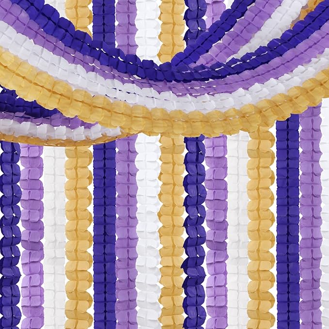 Purple-Gold Party Decorations Garland Streamers - 12pcs White Purple Lavender Graduation 4-Leaf Clover Paper Streamer,Woman Birthday Wedding Bridal Shower Mothers Banners Decor Ouruola