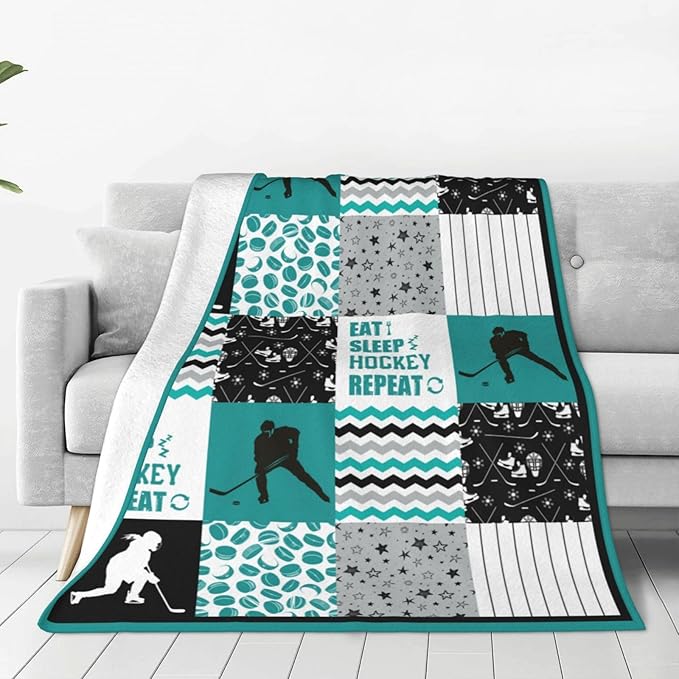 Hockey Blanket Ice Throw Blanket Fleece Flannel Plush Bedding Hockey Gifts for Boys Girls Men Women Youth Kids for Couch Sofa Bed Decor 80"X60"