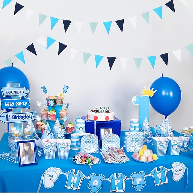 Light-Royal Navy-Blue White Pom-Poms Streamers - 30pcs Under The Sea Frozen Party-Decorations,Birthday Baby Shower Tissue Tassel Garland Banner, Bridal Wedding Engagement Decor Lasting Surprise