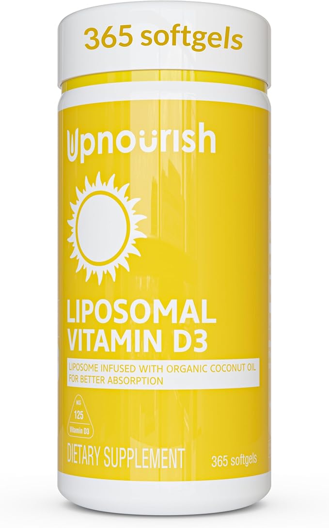 UpNourish Liposomal Vitamin D3 5000 IU Softgels - 1 Year Supply | Organic Coconut Oil Infused Vitamin D Supplements - Support Bone, Dental, Heart, Mood & Immune Health - Non GMO Gluten Free - 365 ct