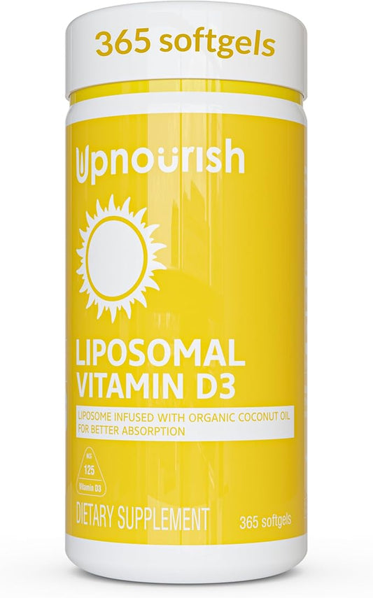 UpNourish Liposomal Vitamin D3 5000 IU Softgels - 1 Year Supply | Organic Coconut Oil Infused Vitamin D Supplements - Support Bone, Dental, Heart, Mood & Immune Health - Non GMO Gluten Free - 365 ct