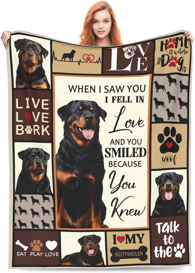 Rottweiler Gifts Blanket, Rottweiler Throw Blankets, Dog Gift for Women Men Boys Girls Lover Adult Cozy Fleece Flannel Bedding Stuff Animal Plush for Couch Sofa Bed Decor 50"X40"