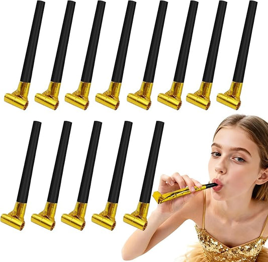 New Years Eve Party Supplies 2026-12-Pack Jumbo Party Blowers | Extends to 11 Inches with 4.3 Inch Handle | Gold Noisemakers & Whistles for Birthday, Celebration Favors & Adult Parties