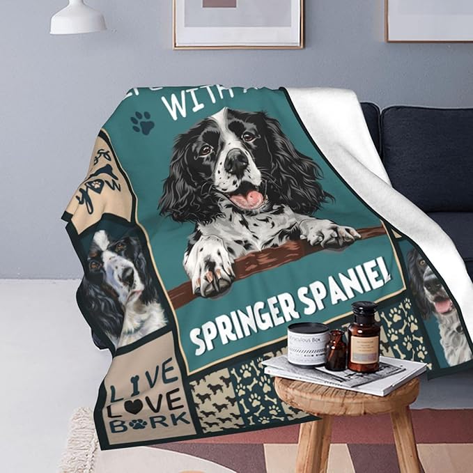 Springer Spaniel Blanket Dog Throw Blanket Fleece Flannel Plush Bedding Springer Spaniel Gifts Stuff for Women Men Boys Girls Adults for Couch Sofa Bed Home Decor 60"X50"