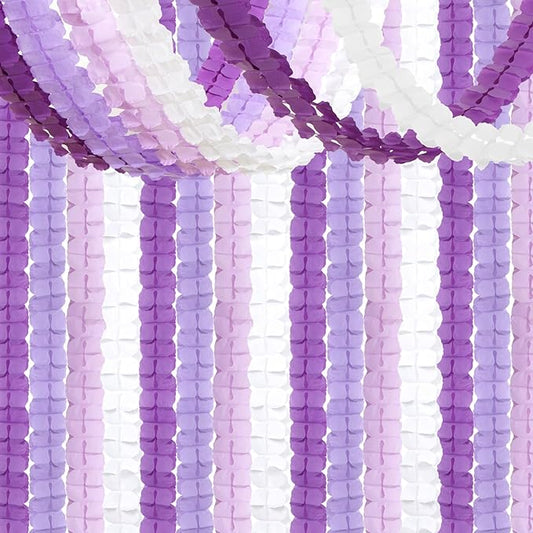 Purple White Lavender Party-Decorations Streamers-Garland - 12pcs Women Girl Birthday Supplies 4-Leaf Clover Paper Banners,Baby Bridal Shower Wedding Engagement Bachelorette Graduation Decor Ouruola