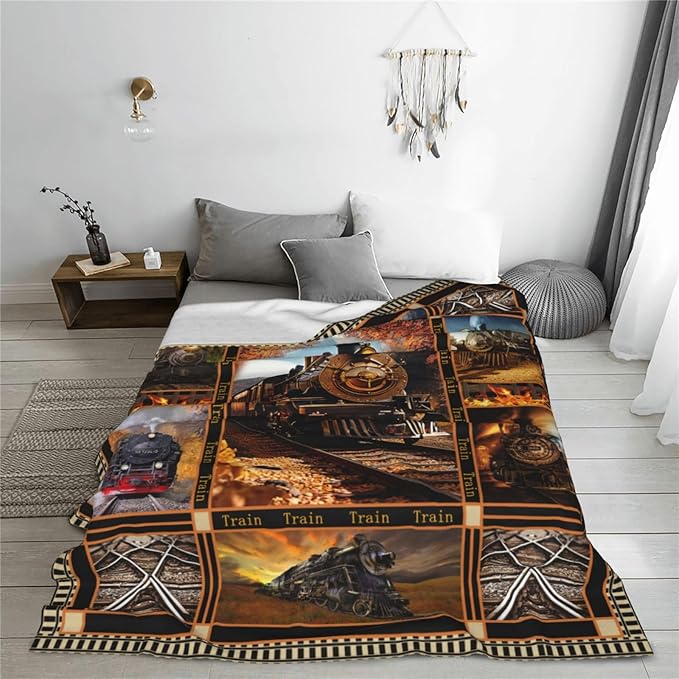 Train Blanket Steam Throw Blanket Fleece Flannel Bedding Train Stuff Gifts for Men Women Boys Girls Lover Adult Plush for Couch Sofa Bed Decor 60"X50"