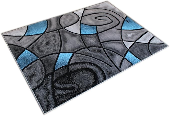 Masada Rugs, Modern Contemporary Area Rug, Blue Grey Black (5 Feet X 7 Feet)