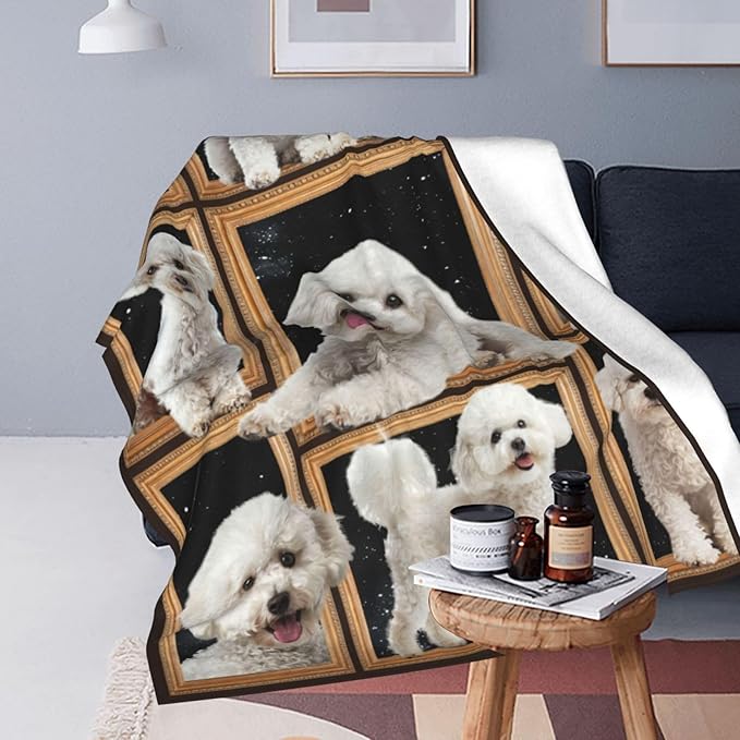 Bichon Frise Blanket Dog Throw Blanket Fleece Flannel Bedding Bichon Frise Stuff Gifts for Women Men Boys Girls Lover Adult Lover Plush for Couch Sofa Bed Decor 60"X50"