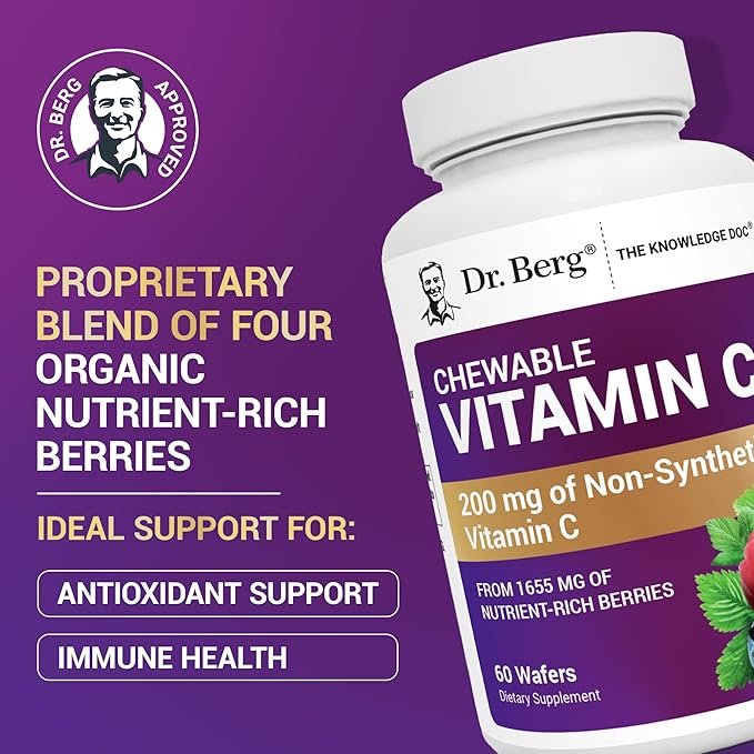 Dr. Berg Chewable Vitamin C Complex - Made with Organic, Non-GMO Berries - 60 Delicious Wafers