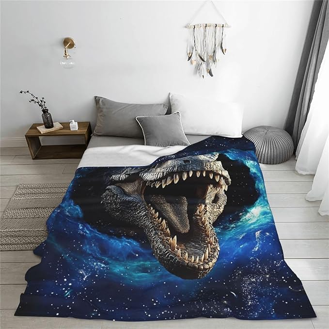 Dinosaur Blanket, Galaxy Space Throw Blankets, Dinosaurs Gifts for Boys Girls Women Men Lover Adult Cozy Fleece Flannel Bedding Stuff Animal Plush for Couch Sofa Bed Decor 80"X60"