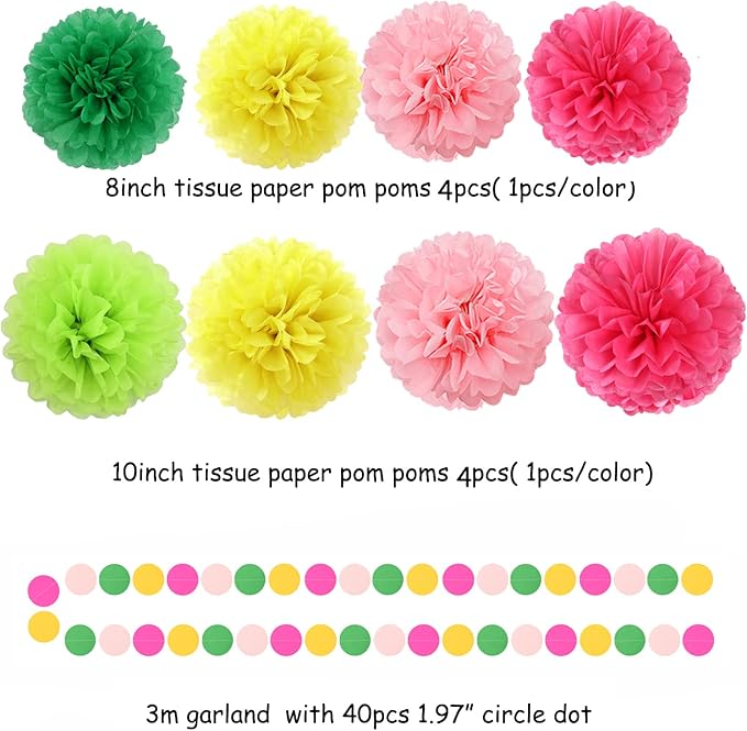 Hawaii Pool Party-Decorations Streamers - 35pcs Tissue Pom Poms,Tropical Jungle Birthday Supplies Bachelorette Tassel Garland Banner,Summer Beach Baby Shower Decor Lasting Surprise