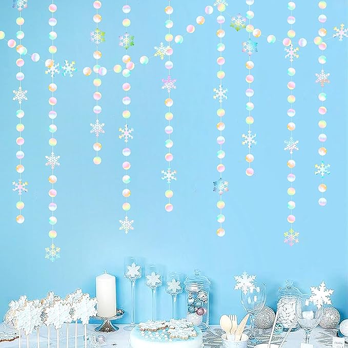 Iridescent-Holographic Christmas Party-Decorations Snowflake-Snow Garland - 61Ft Winter Wonderland Frozen Hanging Paper Streamers Banner,Birthday New Year Decor Ouruola